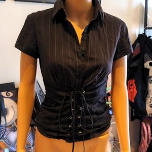 Tripp NYC button up pinstripe top with corset XS